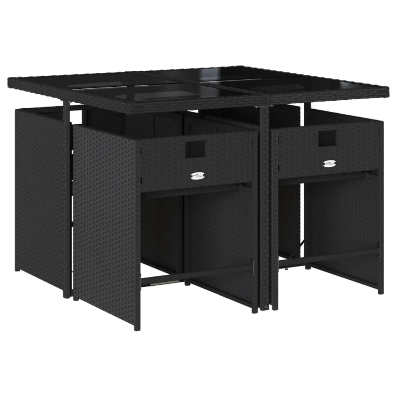 vidaXL 5-daļīgs dārza mēbeļu komplekts, matrači, melna PE rotangpalma