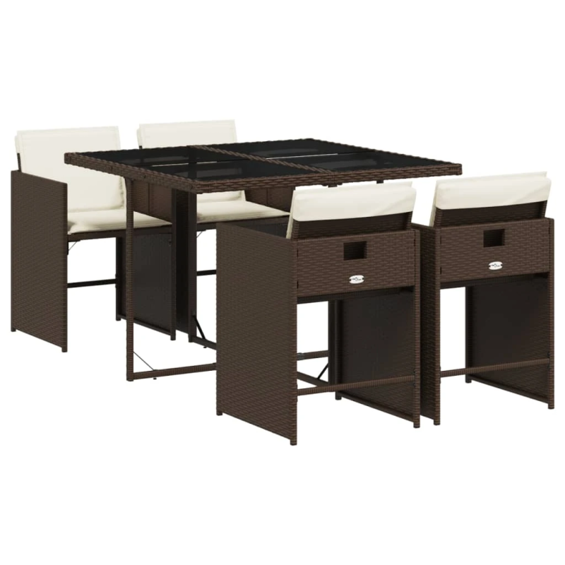 vidaXL 5-daļīgs dārza mēbeļu komplekts ar matračiem, PE rotangpalma