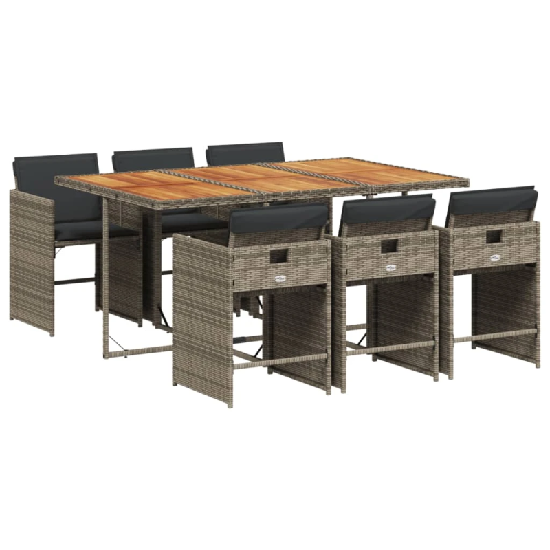 vidaXL 7-daļīgs dārza mēbeļu komplekts, matrači, pelēka PE rotangpalma