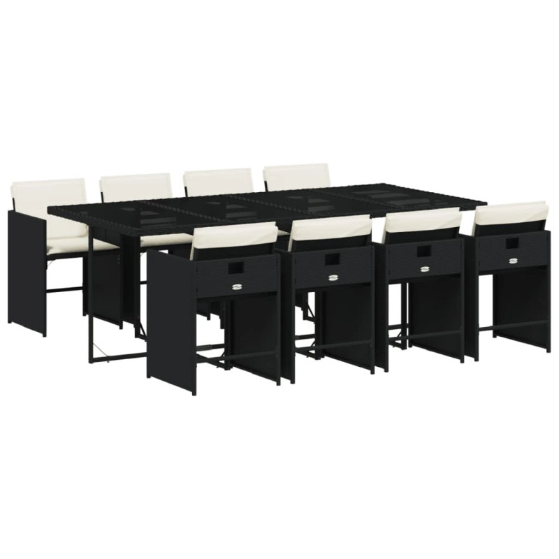 vidaXL 9-daļīgs dārza mēbeļu komplekts, matrači, melns, PE rotangpalma