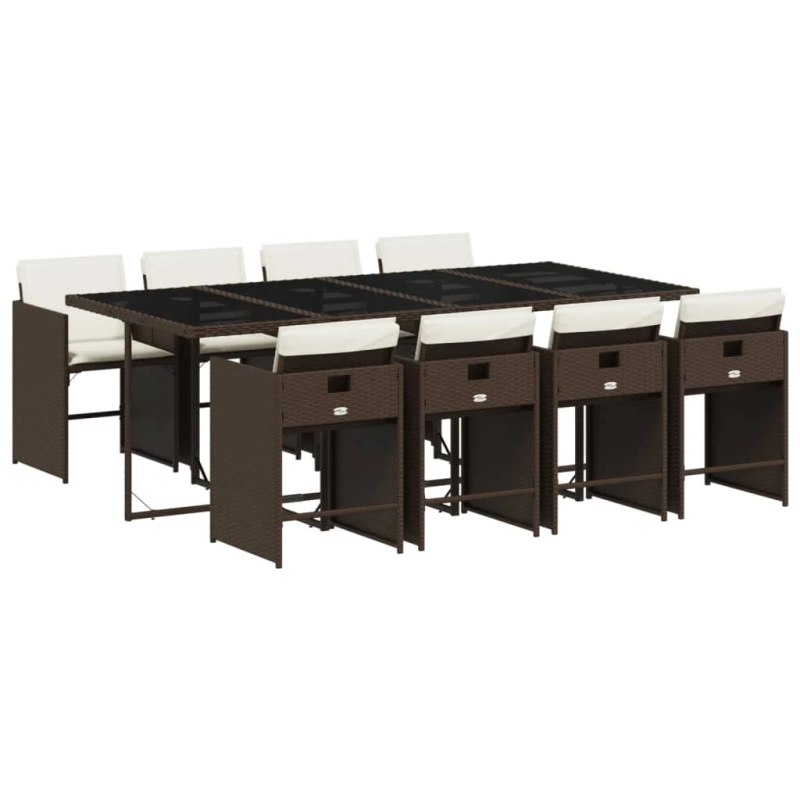 vidaXL 9-daļīgs dārza mēbeļu komplekts, matrači, brūna PE rotangpalma