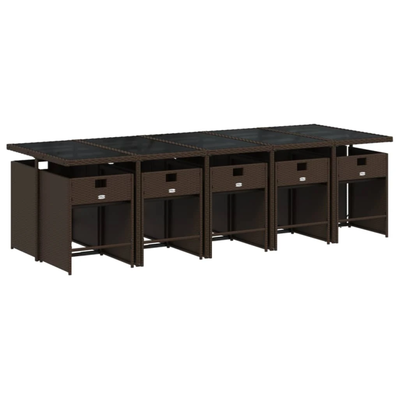 vidaXL 11-daļīgs dārza mēbeļu komplekts, matrači, brūna PE rotangpalma