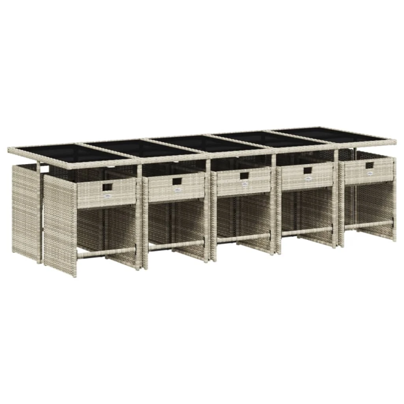 vidaXL 11-daļīgs dārza mēbeļu komplekts ar matračiem, gaiši pelēka PE