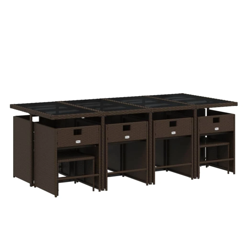 vidaXL 13-daļīgs dārza mēbeļu komplekts, matrači, brūna PE rotangpalma