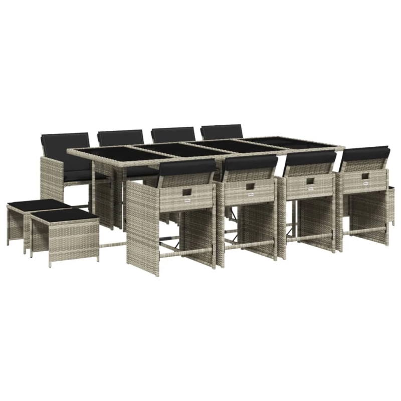 vidaXL 13-daļīgs dārza mēbeļu komplekts ar matračiem, gaiši pelēka PE