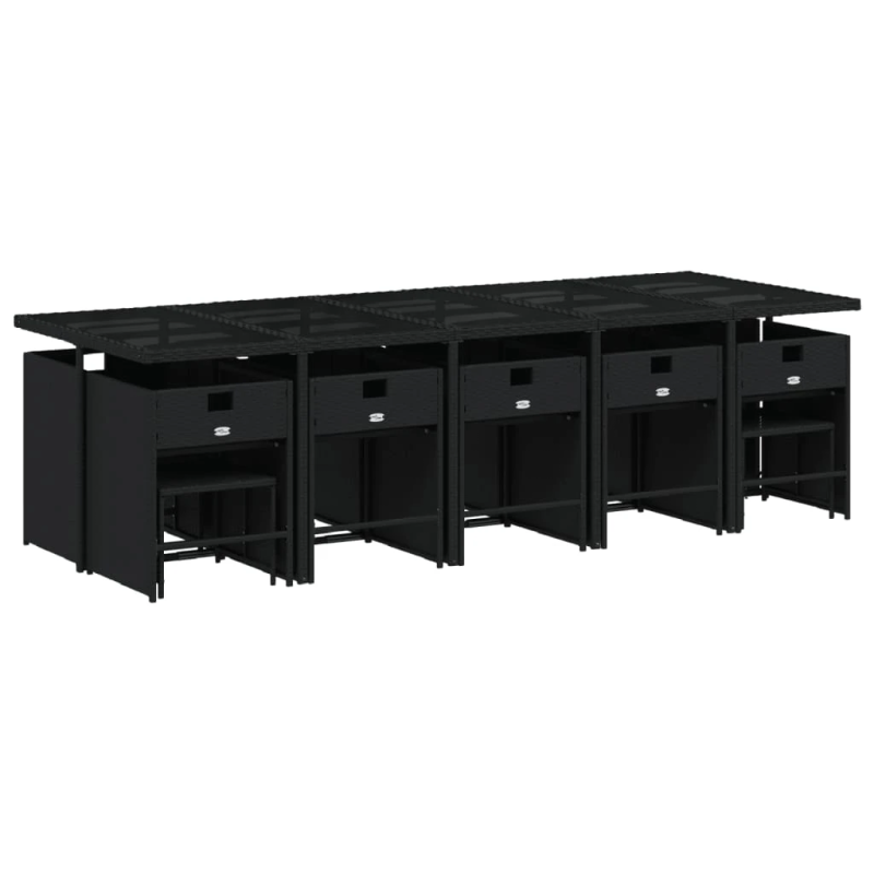 vidaXL 15-daļīgs dārza mēbeļu komplekts ar matračiem, melns PE