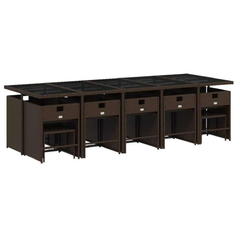 vidaXL 15-daļīgs dārza mēbeļu komplekts, matrači, brūna PE rotangpalma