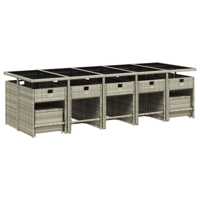 vidaXL 15-daļīgs dārza mēbeļu komplekts ar matračiem, gaiši pelēka PE