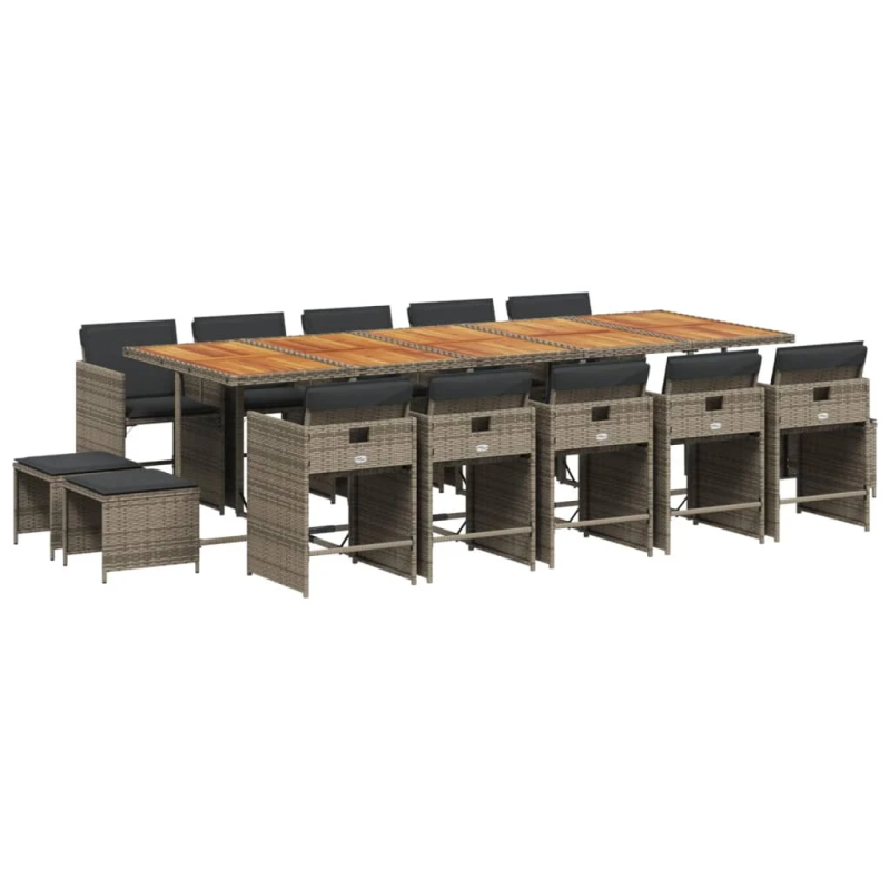 vidaXL 15-daļīgs dārza mēbeļu komplekts ar matračiem, PE rotangpalma