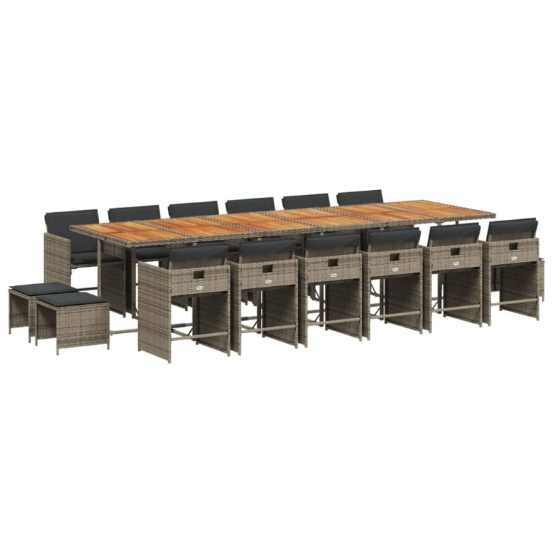 vidaXL 17-daļīgs dārza mēbeļu komplekts ar matračiem, pelēks PE