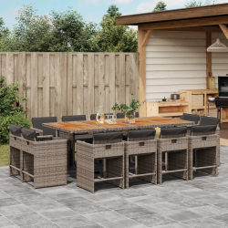 vidaXL 13-daļīgs dārza mēbeļu komplekts ar matračiem, pelēks PE