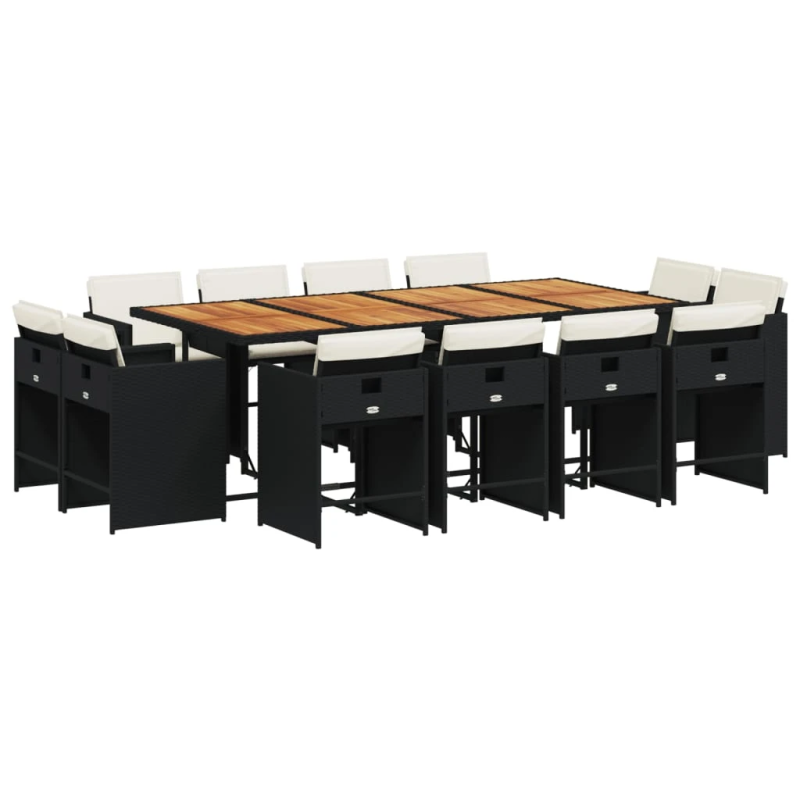 vidaXL 13-daļīgs dārza mēbeļu komplekts ar matračiem, melns PE