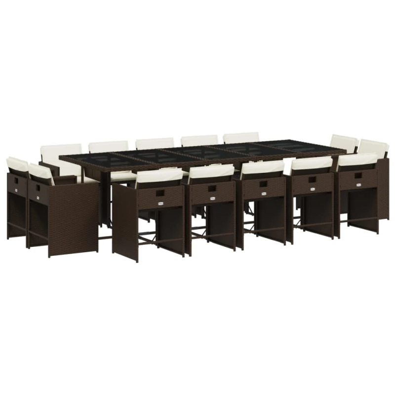 vidaXL 15-daļīgs dārza mēbeļu komplekts, matrači, brūna PE rotangpalma