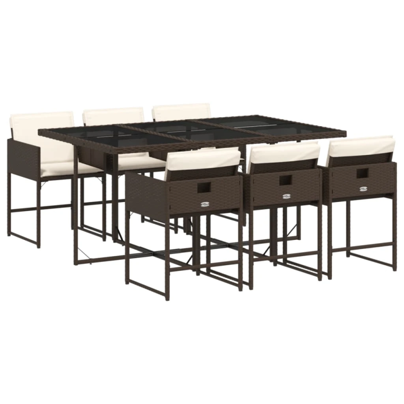 vidaXL 7-daļīgs dārza mēbeļu komplekts, matrači, brūna PE rotangpalma