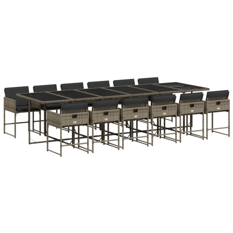 vidaXL 13-daļīgs dārza mēbeļu komplekts ar matračiem, pelēks PE