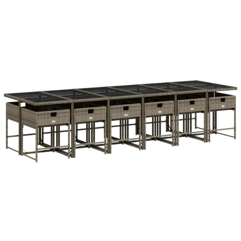 vidaXL 13-daļīgs dārza mēbeļu komplekts ar matračiem, pelēks PE