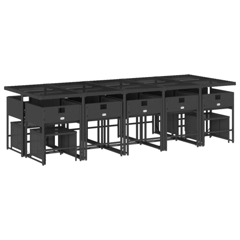 vidaXL 15-daļīgs dārza mēbeļu komplekts ar matračiem, melns PE