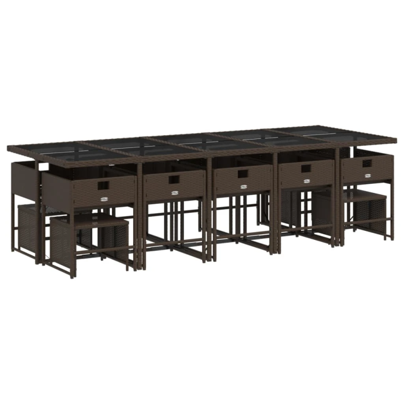 vidaXL 15-daļīgs dārza mēbeļu komplekts, matrači, brūna PE rotangpalma