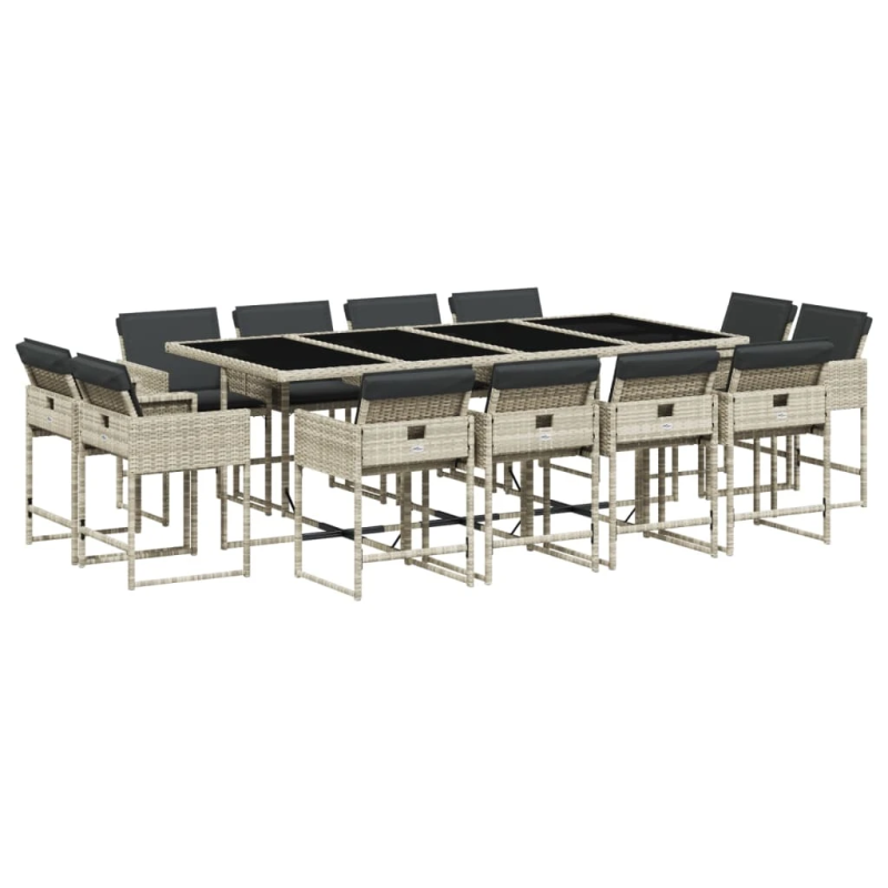 vidaXL 13-daļīgs dārza mēbeļu komplekts ar matračiem, gaiši pelēka PE