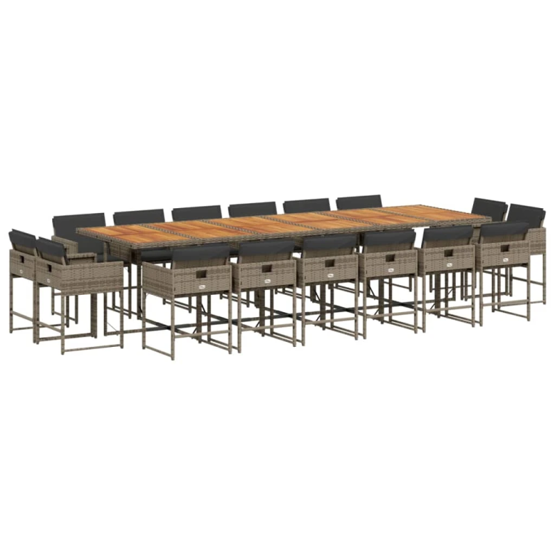 vidaXL 17-daļīgs dārza mēbeļu komplekts ar matračiem, pelēks PE