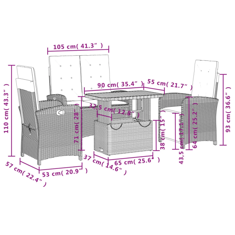 vidaXL 4-daļīgs dārza virtuves mēbeļu komplekts, melna PE rotangpalma