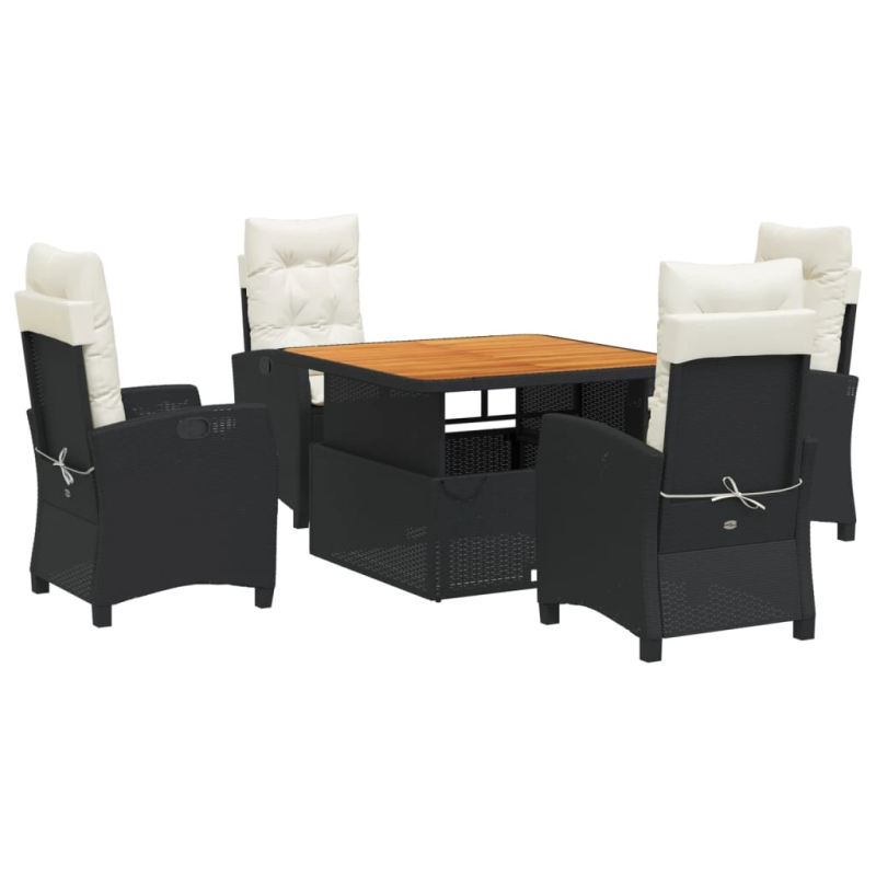 vidaXL 5-daļīgs dārza mēbeļu komplekts, matrači, melna PE rotangpalma