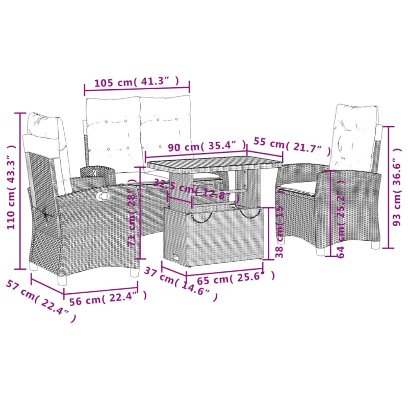 vidaXL 4-daļīgs dārza virtuves mēbeļu komplekts, melna PE rotangpalma