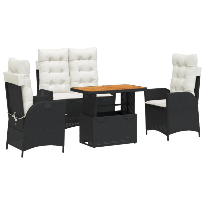 vidaXL 4-daļīgs dārza virtuves mēbeļu komplekts, melna PE rotangpalma