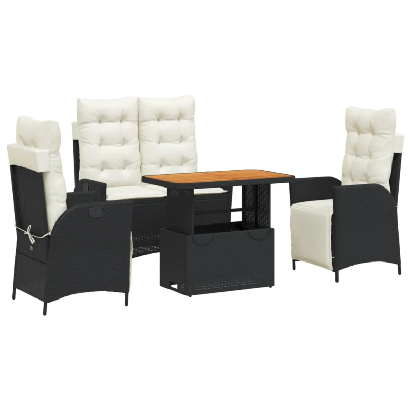 vidaXL 4-daļīgs dārza virtuves mēbeļu komplekts, melna PE rotangpalma