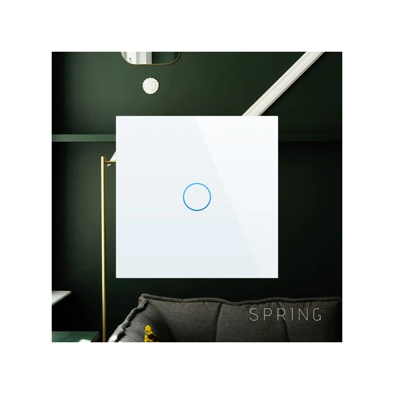 Spring One Gang, One Way Touch Switch, Glass White
