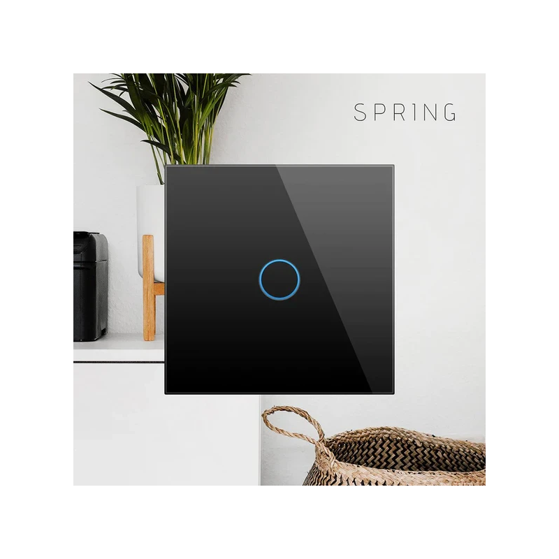Spring One Gang, One Way Touch Switch, Glass Black