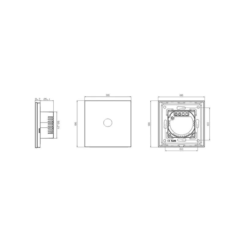 Spring Two Gang, One Way Touch Switch, Glass Black