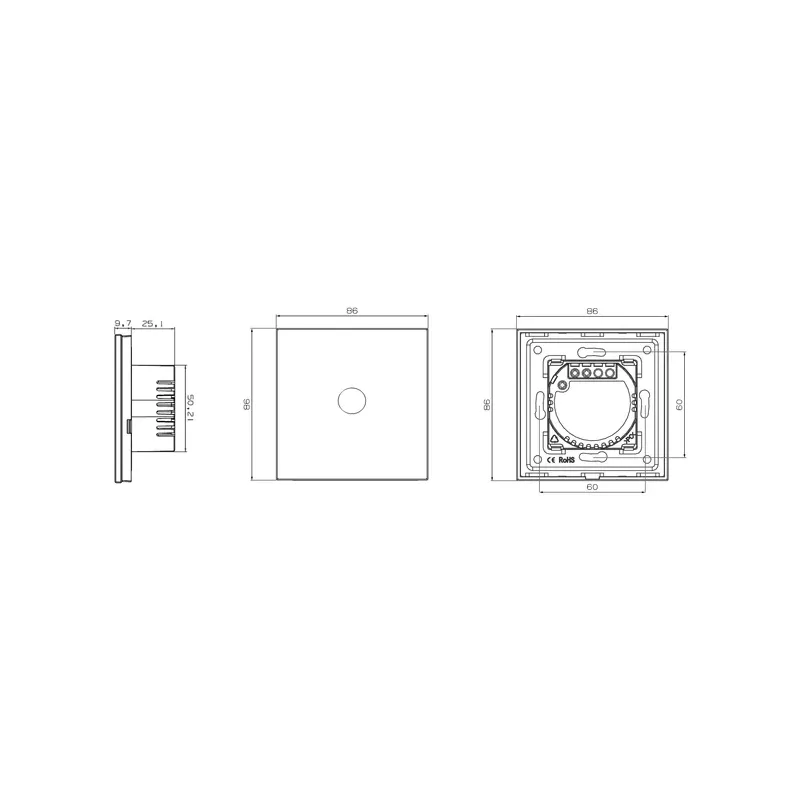 Spring Two Gang, One Way Touch Switch, Glass Black