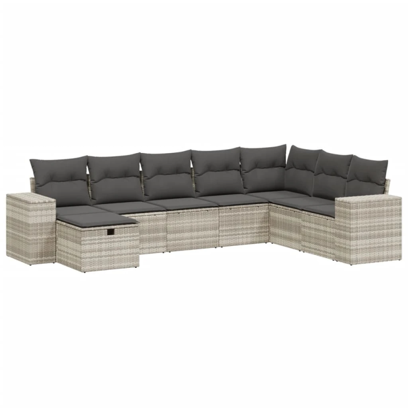 vidaXL 8-daļīgs dārza dīvāna komplekts,matrači, gaiši pelēka PE pinums