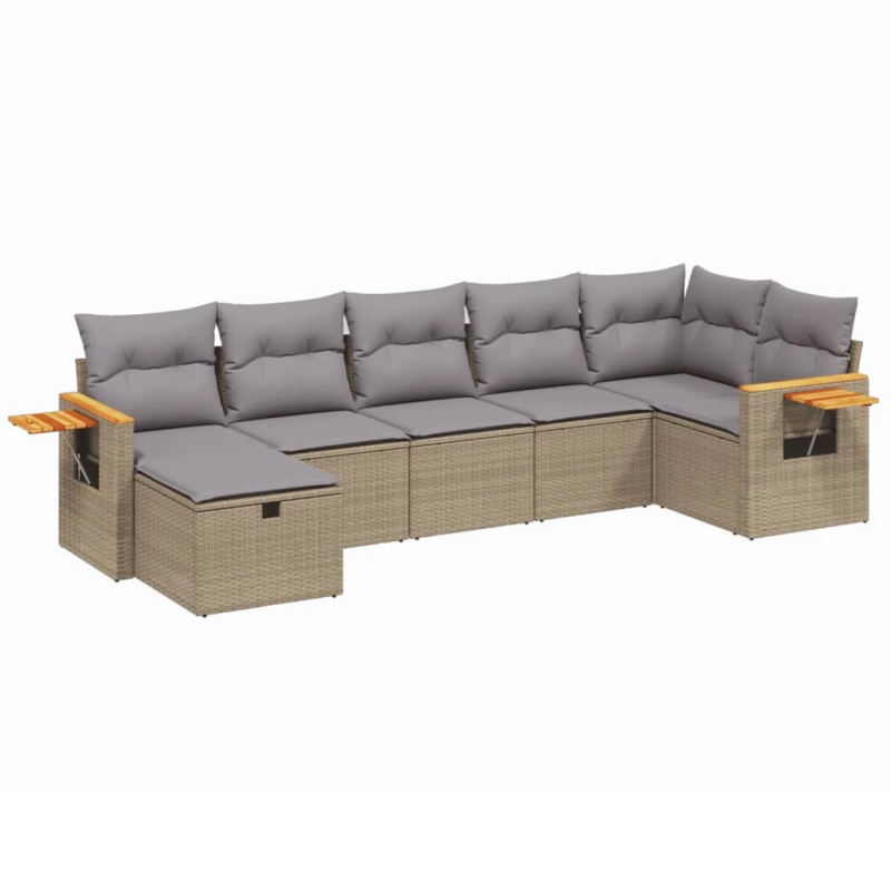 vidaXL 7-daļīgs dārza dīvāna komplekts ar matračiem,PE rotangpalma