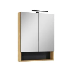 Hanging bathroom cabinet with mirror Lamello, brown, 18.8x60x79.7 cm