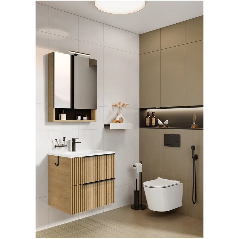 Pakaramais vannas skapis ar spoguli Lamello, brūns, 18.8x60x79.7 cm