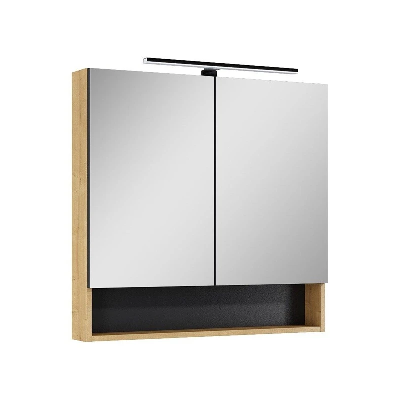 Pakaramais vannas skapis ar spoguli Lamello, brūns, 18.8x80x79.7 cm