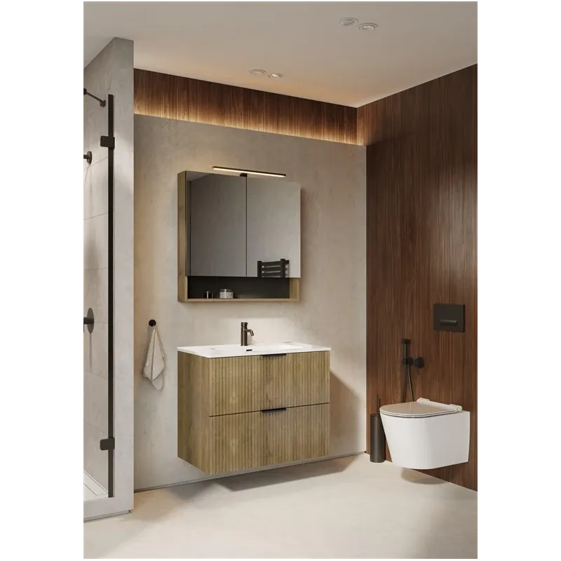 Piekarināms vannas istabas skapis ar spoguli Masterjero Lamello, brūna, 18.8 cm x 80 cm x 79.7 cm