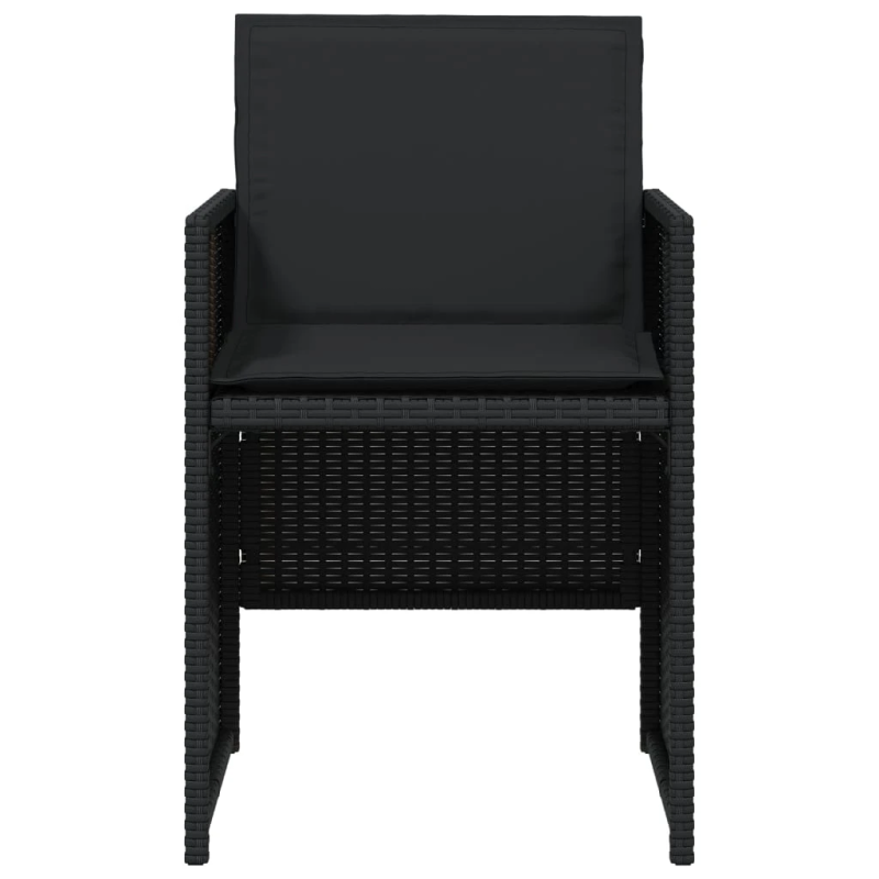 vidaXL dārza krēsli, 4 gab., ar matračiem, PE rotangpalma, melni