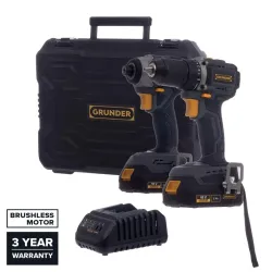 Juhtmevaba tööriistakomplekt koos akuga Grunder CD-B0A18+CW-B1218E, 18 V, 2 Ah