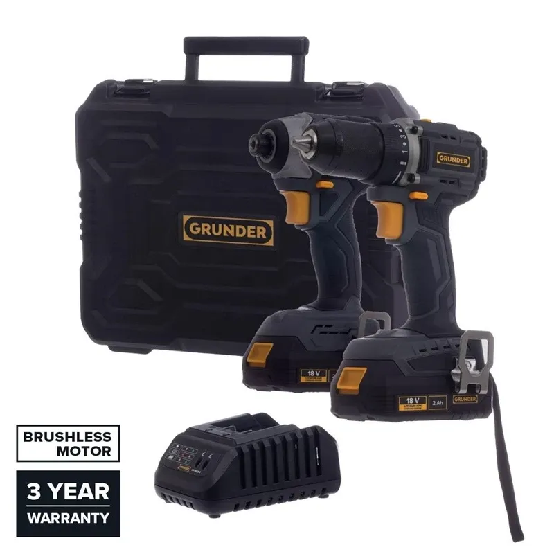 Akumulatora instrumentu komplekts ar bateriju Grunder CD-B0A18+CW-B1218E, 18 V, 2 Ah