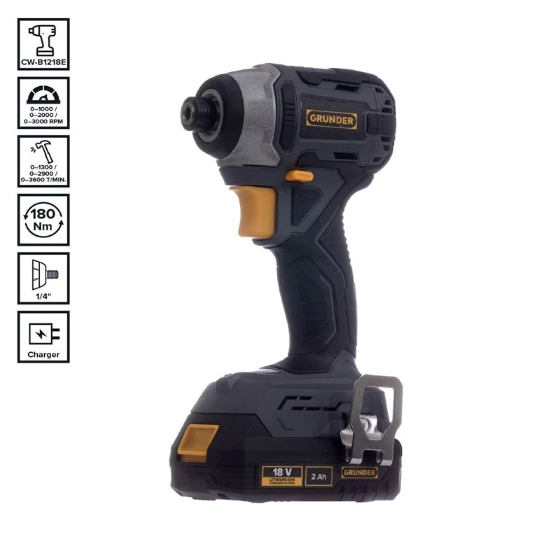 Instrumentu komplekts GRUNDER CD-B0B18+CW-B1218E. 18 V. 2×2 Ah