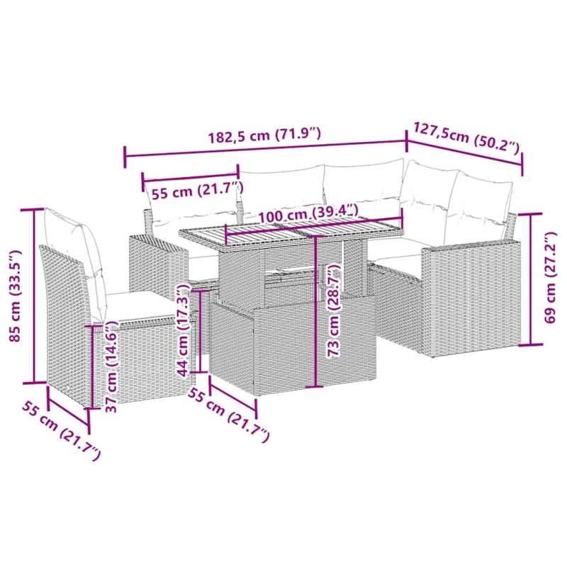 vidaXL 6-daļīgs dārza dīvāna komplekts, matrači, bēša PE rotangpalma