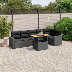vidaXL 7-daļīgs dārza dīvāna komplekts ar matračiem, melna PE