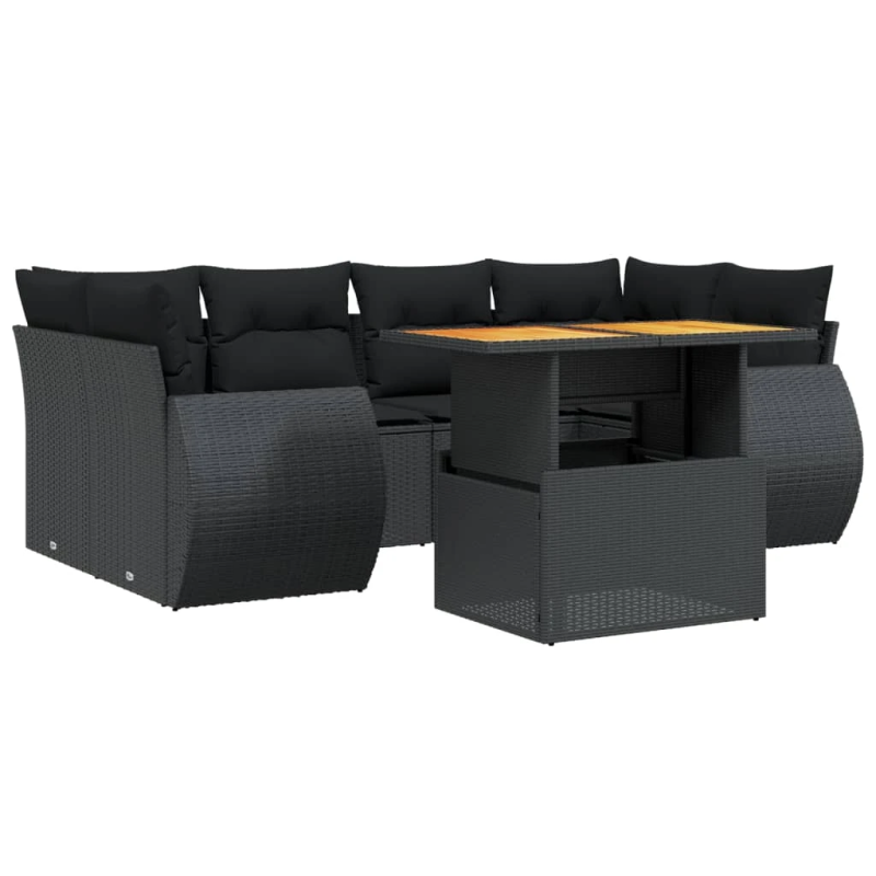 vidaXL 7-daļīgs dārza dīvāna komplekts ar matračiem, melna PE