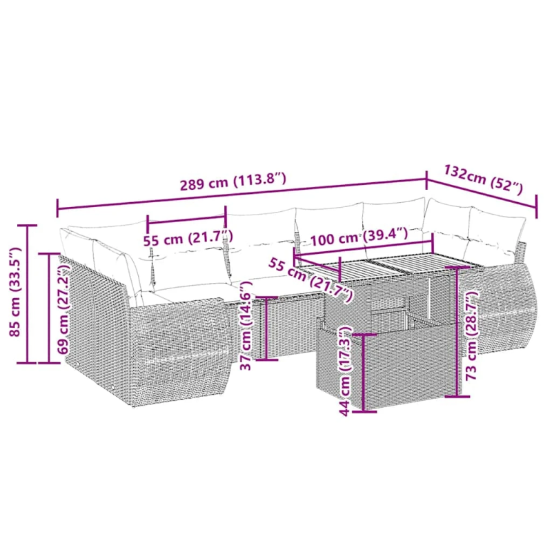 vidaXL 8-daļīgs dārza dīvāna komplekts, matrači, bēša PE rotangpalma