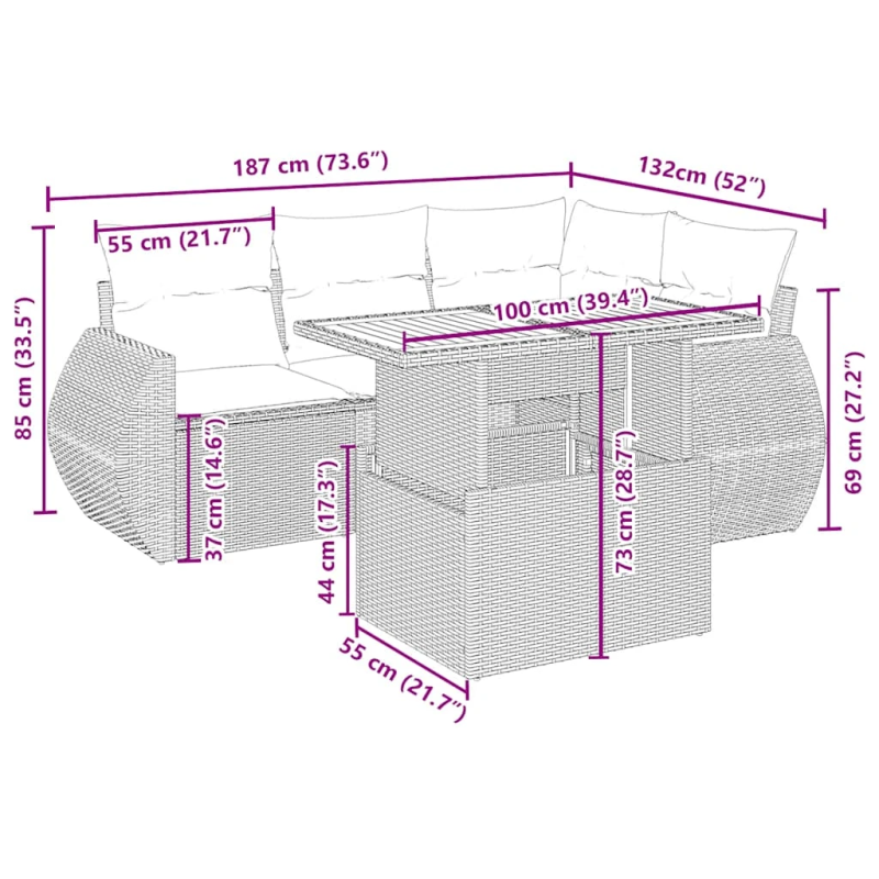 vidaXL 5-daļīgs dārza dīvāna komplekts, matrači, bēša PE rotangpalma