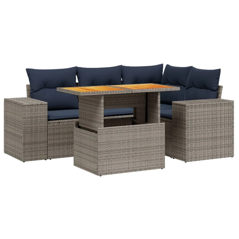 vidaXL 5-daļīgs dārza dīvāna komplekts ar matračiem pelēka rotangpalma