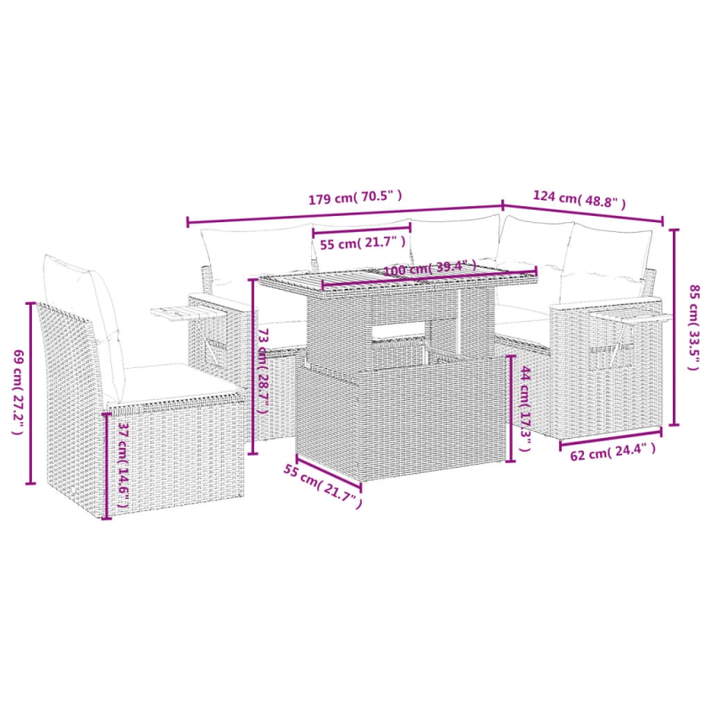 vidaXL 6-daļīgs dārza dīvāna komplekts, matrači, bēša PE rotangpalma